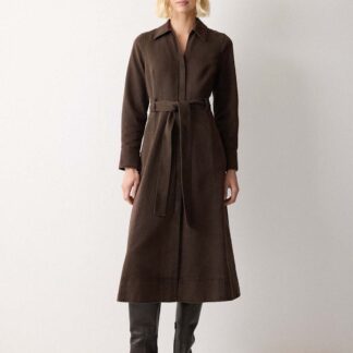 Jigsaw Denim Tie Waist Midi Shirt Dress Brown