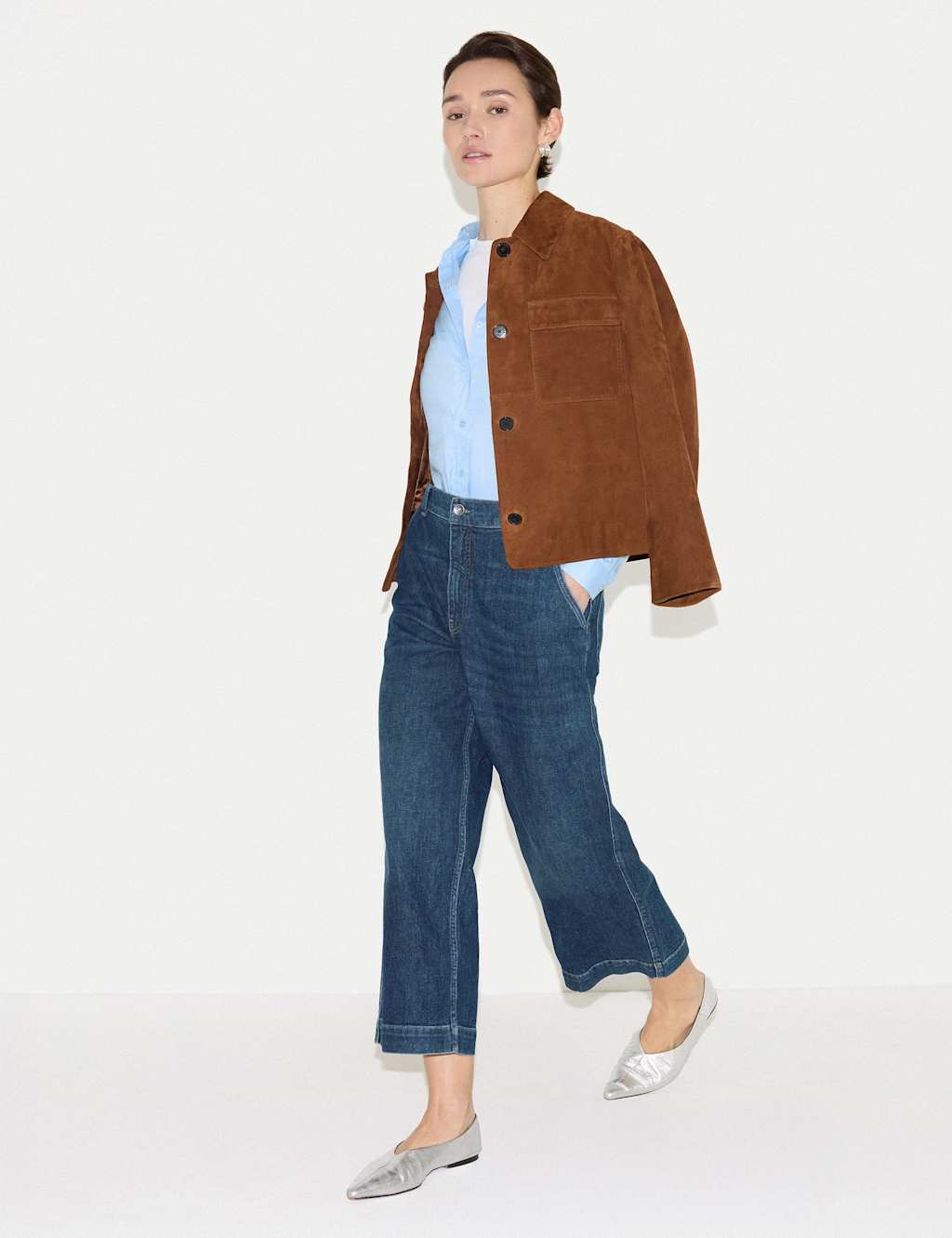 Jigsaw High Waisted Wide Leg Ankle Grazer Jeans Blue Denim
