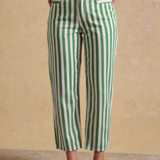 Joules Striped High Waisted Tapered Cropped Jeans Green Mix