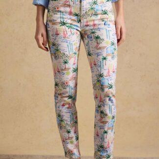 Joules Toile Landscape Print Mid Rise Straight Jeans Multi