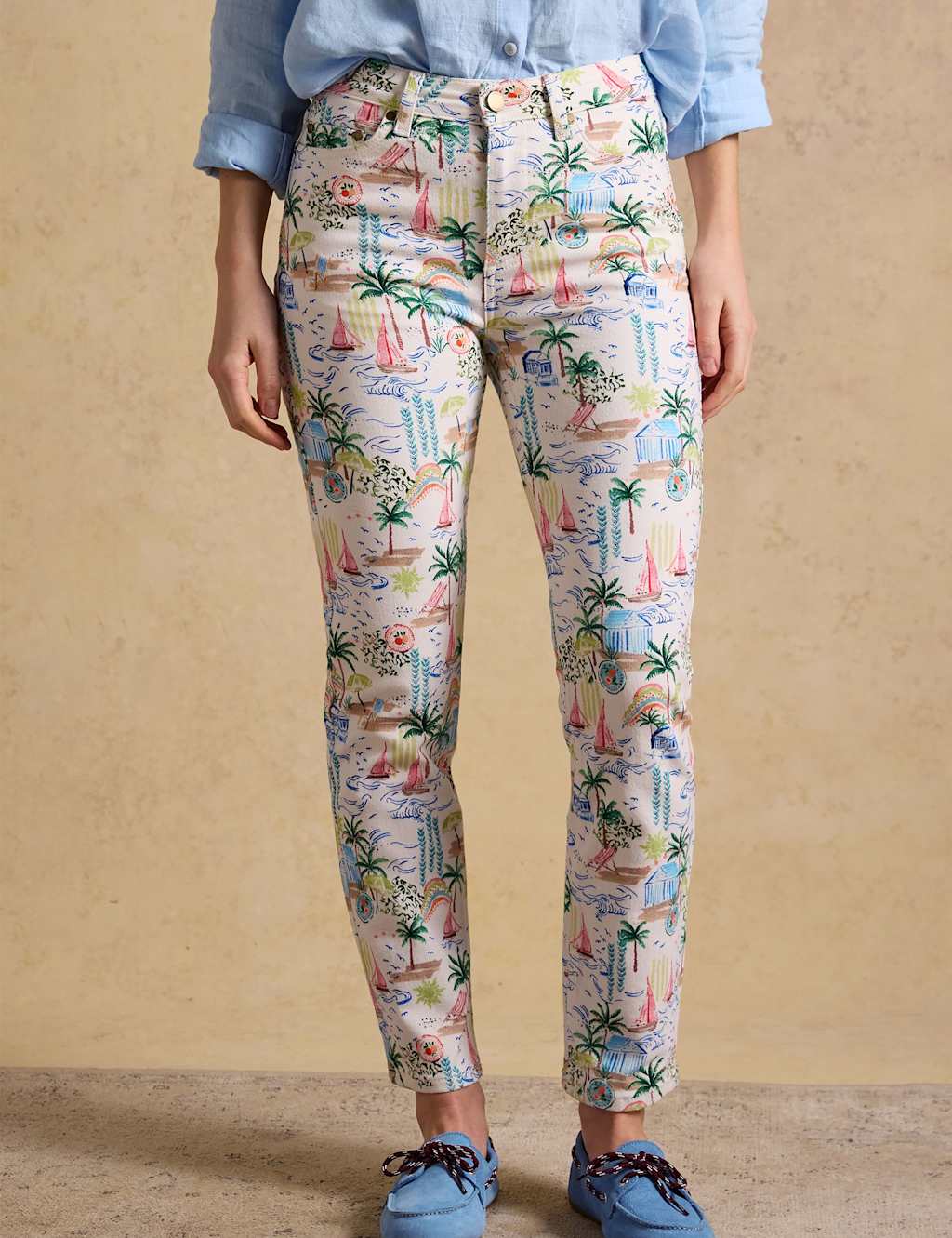 Joules Toile Landscape Print Mid Rise Straight Jeans Multi