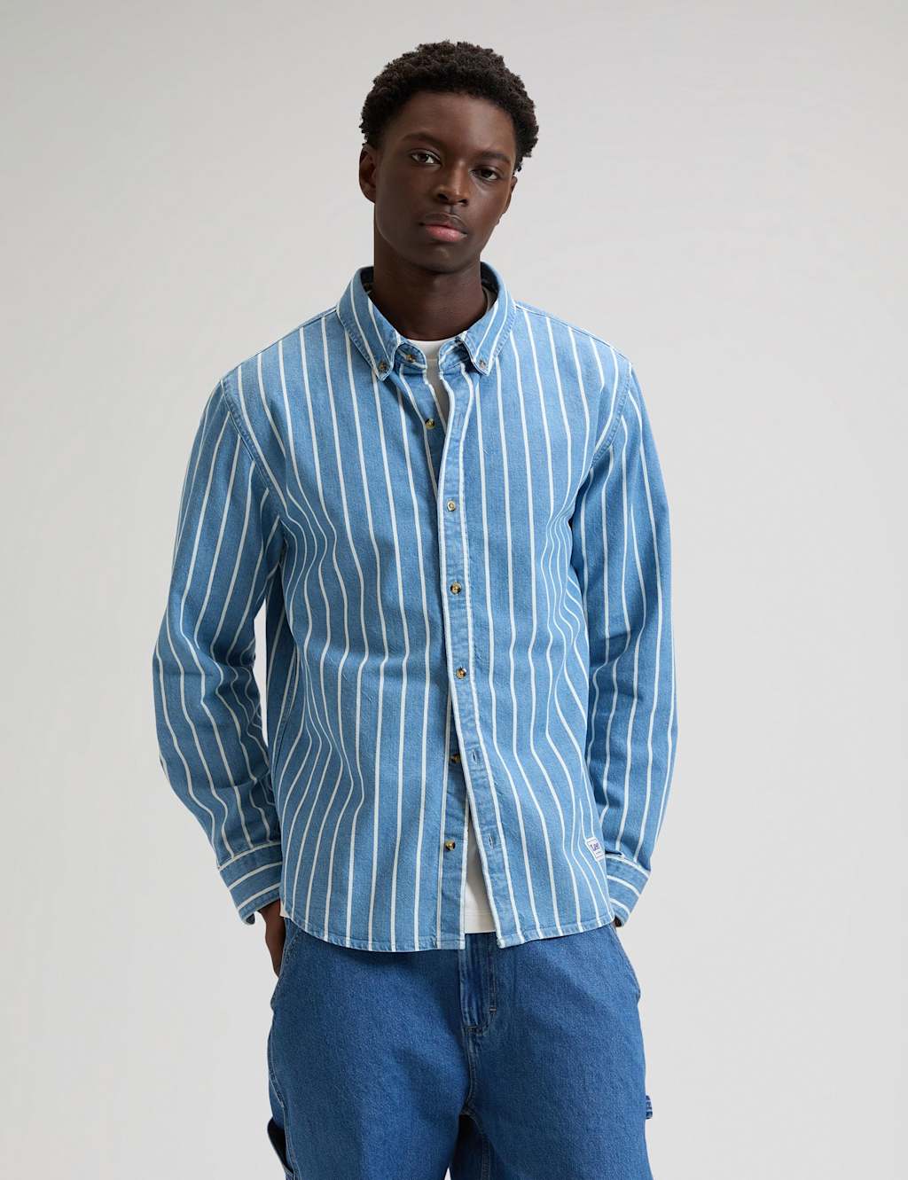 Lee Regular Fit Striped Denim Shirt Blue Mix