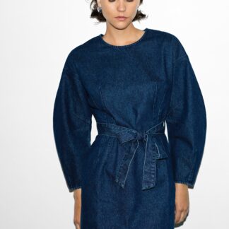 Leighton Denim Banana Sleeve Mini Dress Dark Indigo