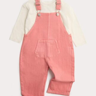 M&S 2 Piece Pink Denim Dungarees with Top (0-3 Yrs) Pink