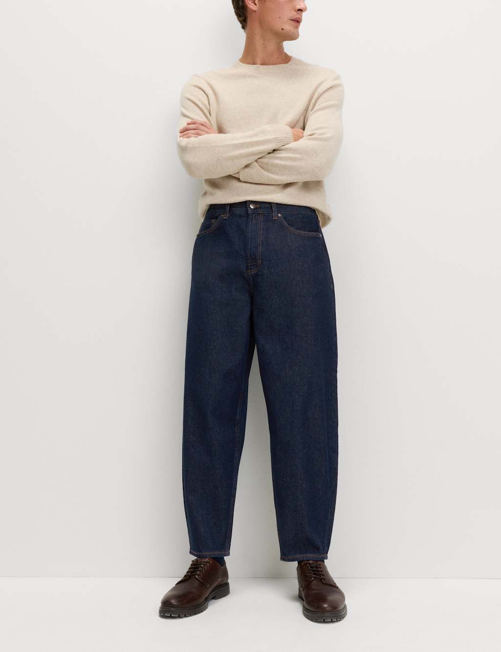 M&S Barrel Fit Pure Cotton Rigid Jeans Indigo