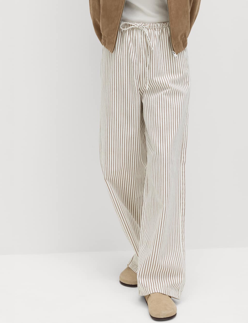 M&S Denim Drawstring Wide-Leg Trousers Brown Mix