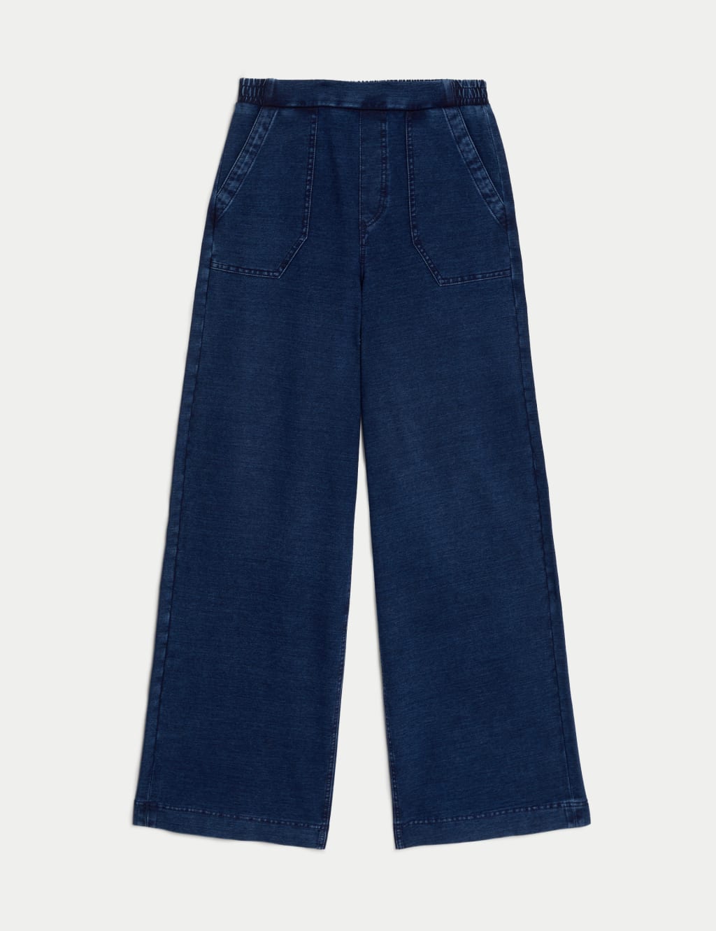 M&S Denim Elasticated Waist Wide Leg Trousers Medium Indigo