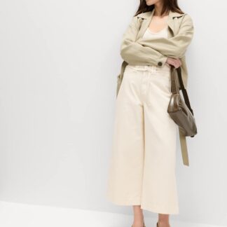 M&S Denim High Waisted Belted Wide Leg Culottes Ecru