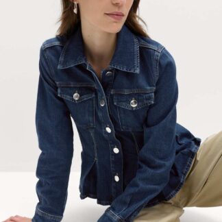 M&S Denim Peplum Collared Jacket Dark Indigo