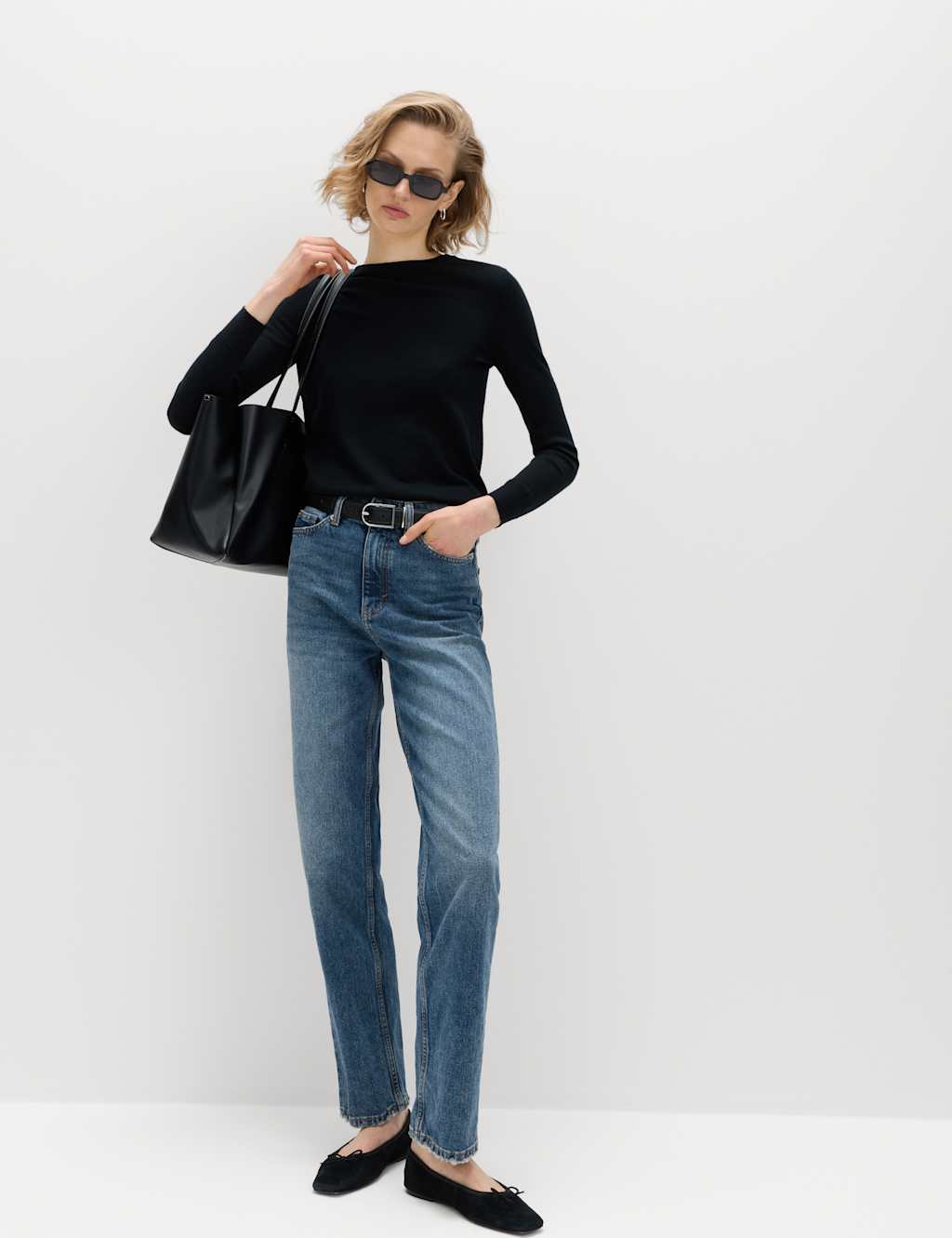 M&S High Waisted Straight Leg Jeans Medium Indigo