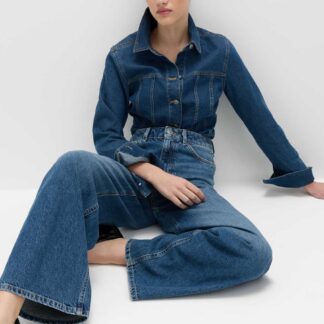 M&S High Waisted Wide Leg Jeans Medium Indigo