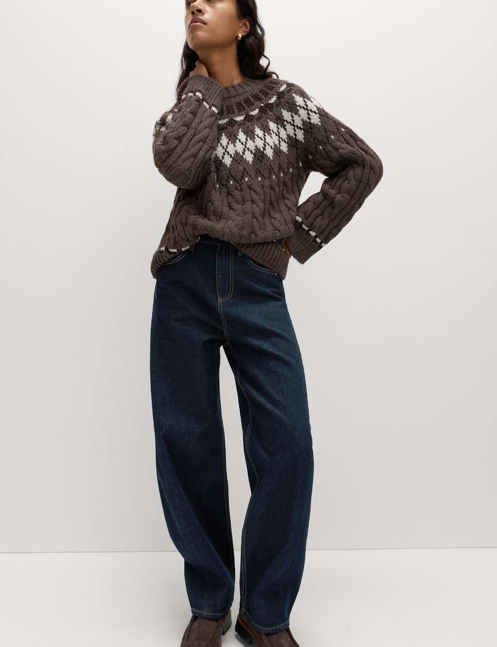 M&S Mid Rise Barrel Jeans Indigo Mix