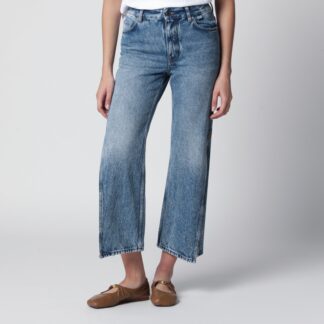 Mid-blue cropped flared jeans