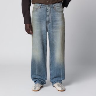 Mid-blue washed-effect denim jeans