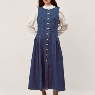 Monsoon Denim Button Through Midi Skater Dress Indigo