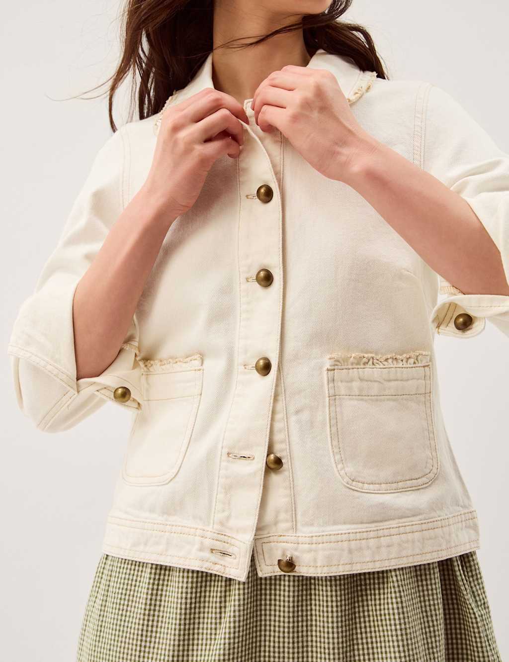 Monsoon Denim Collared Frill Detail Jacket Ecru