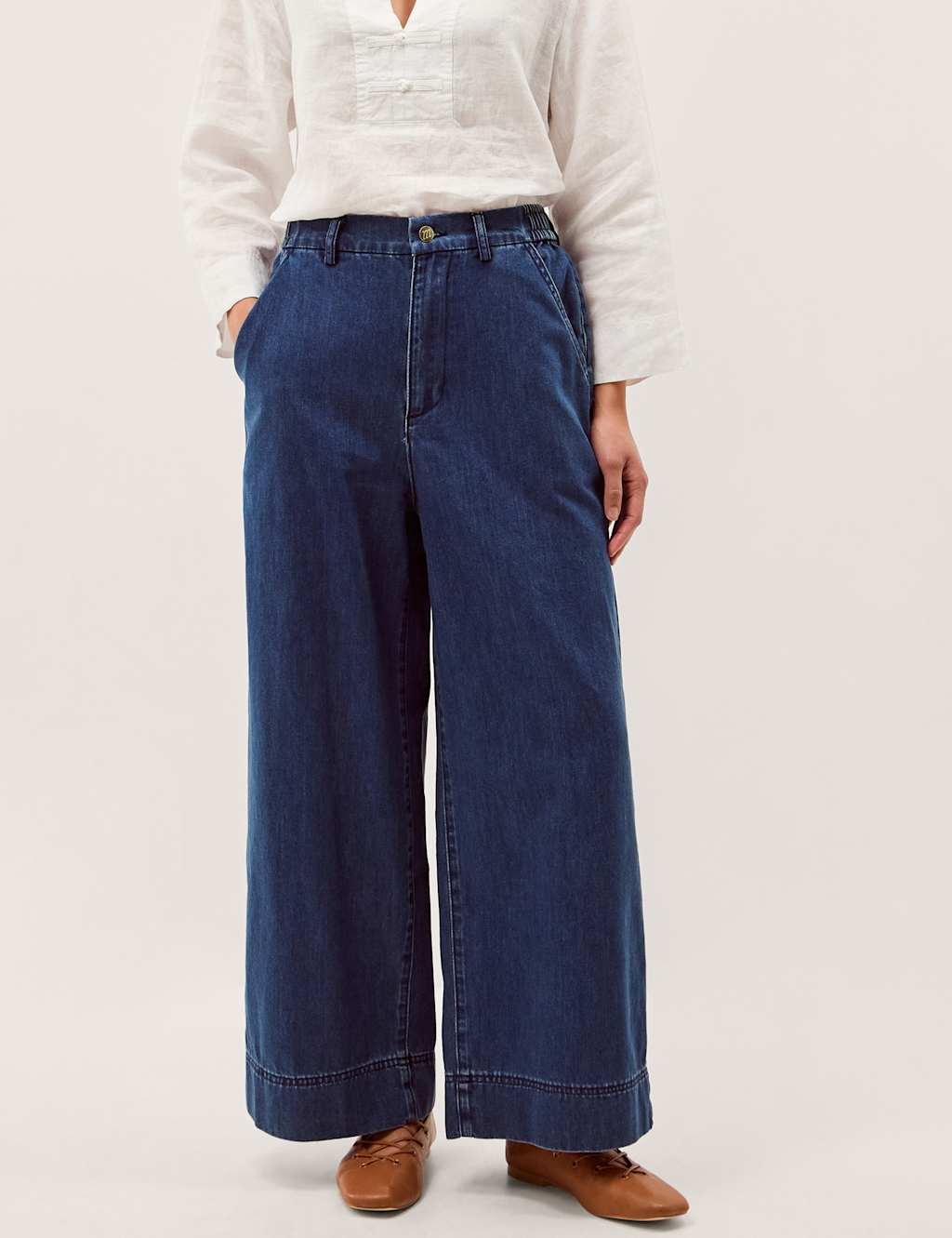 Monsoon Elasticated Mid Rise Wide Leg Jeans Blue