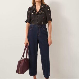 Monsoon High Waisted Barrel Ankle Grazer Jeans Indigo