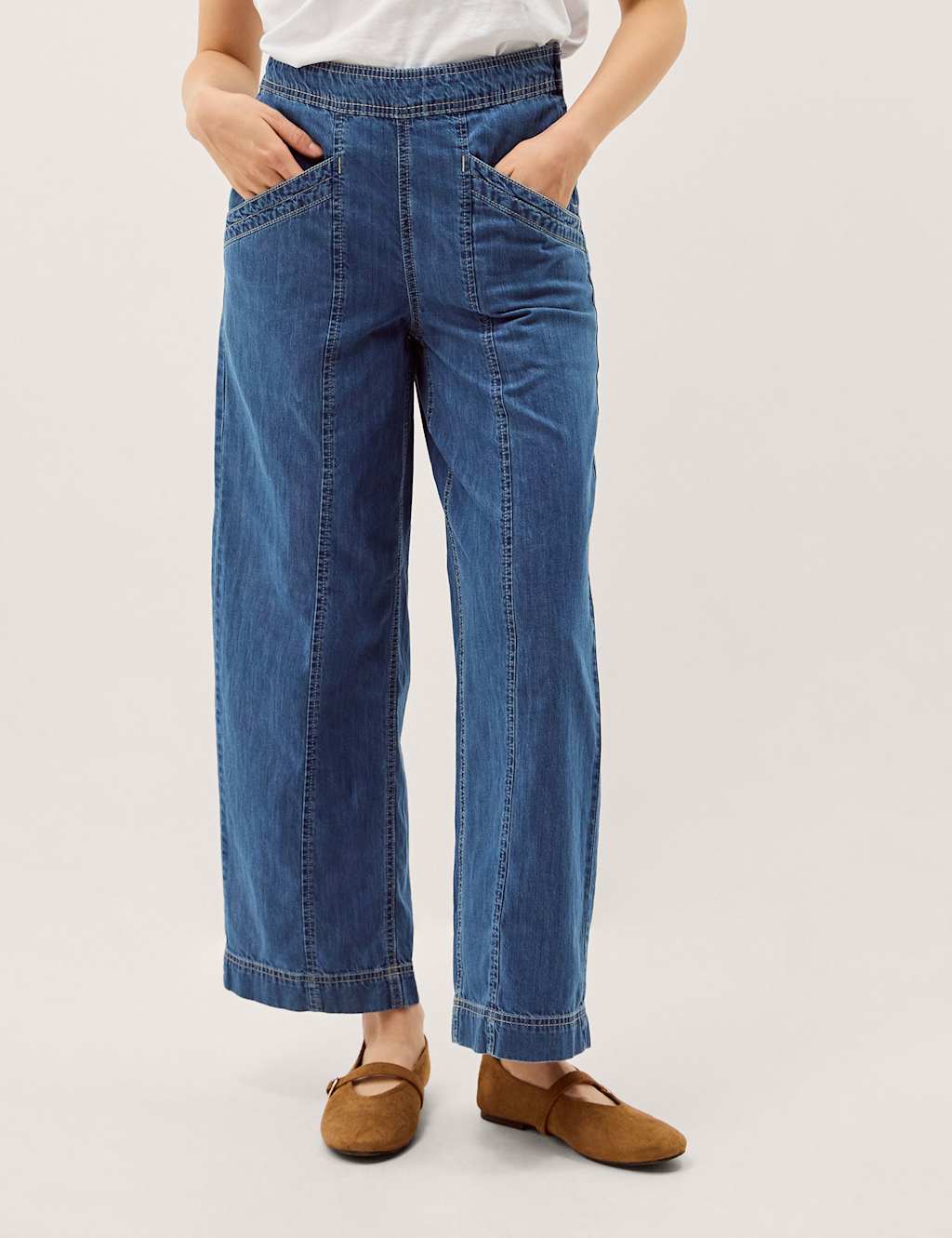 Monsoon Mid Rise Straight Leg Ankle Grazer Jeans Blue Denim