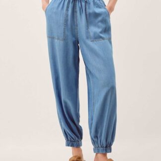 Monsoon Pure Lyocell Drawstring Cuffed Joggers Blue Denim