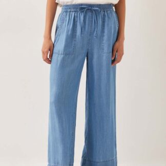Monsoon Pure Modal Drawstring Wide Leg Trousers Blue Denim