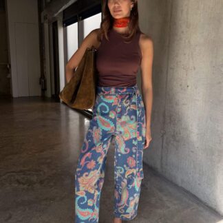 Never Fully Dressed Paisley Print Barrel Jeans Blue