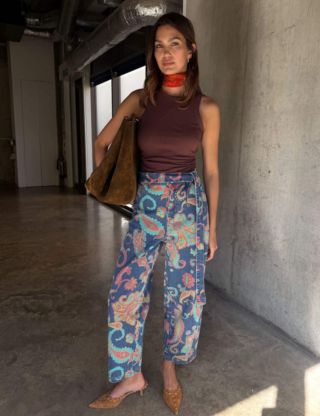 Never Fully Dressed Paisley Print Barrel Jeans Blue