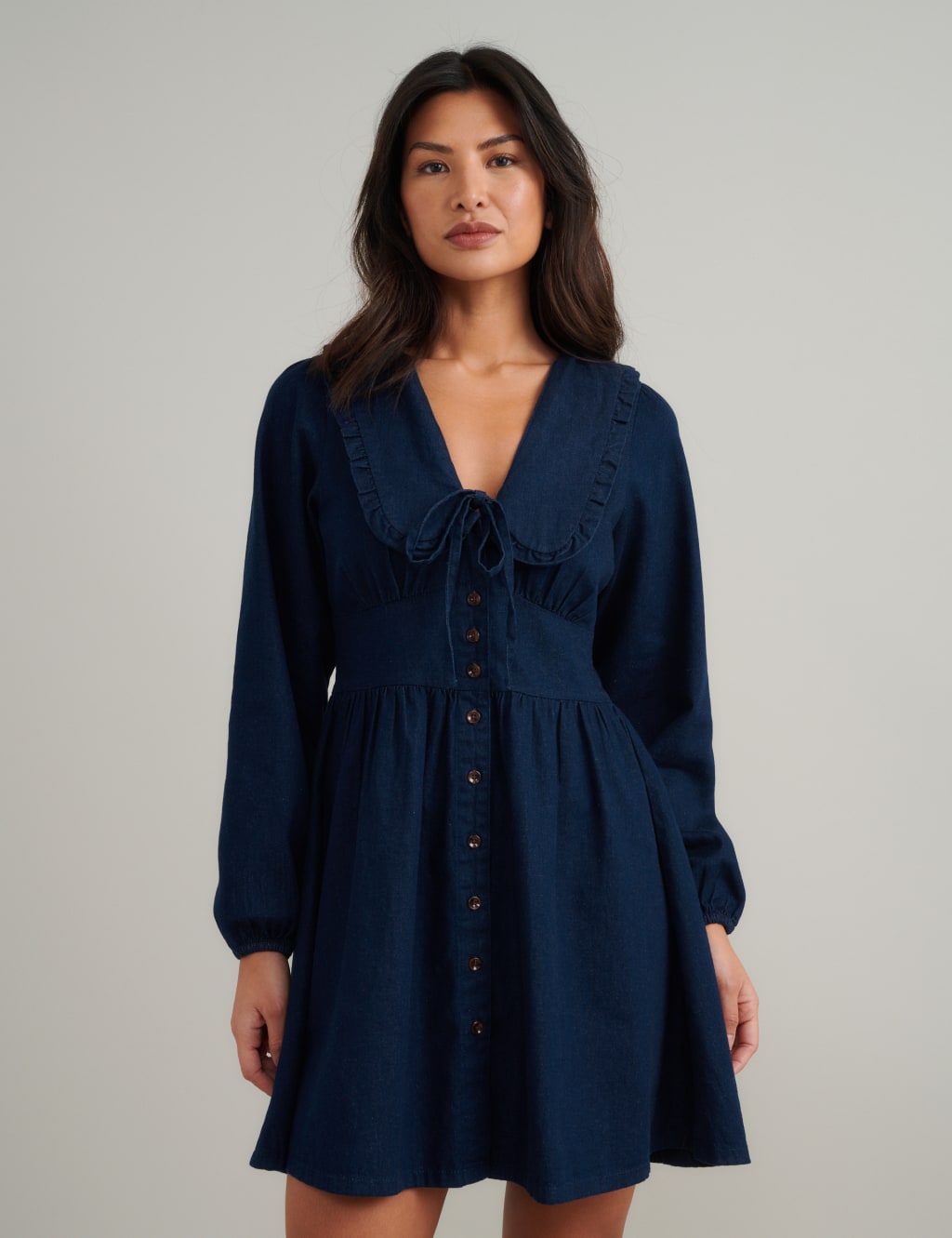 Nobody's Child Denim Collared Mini Tea Dress Blue