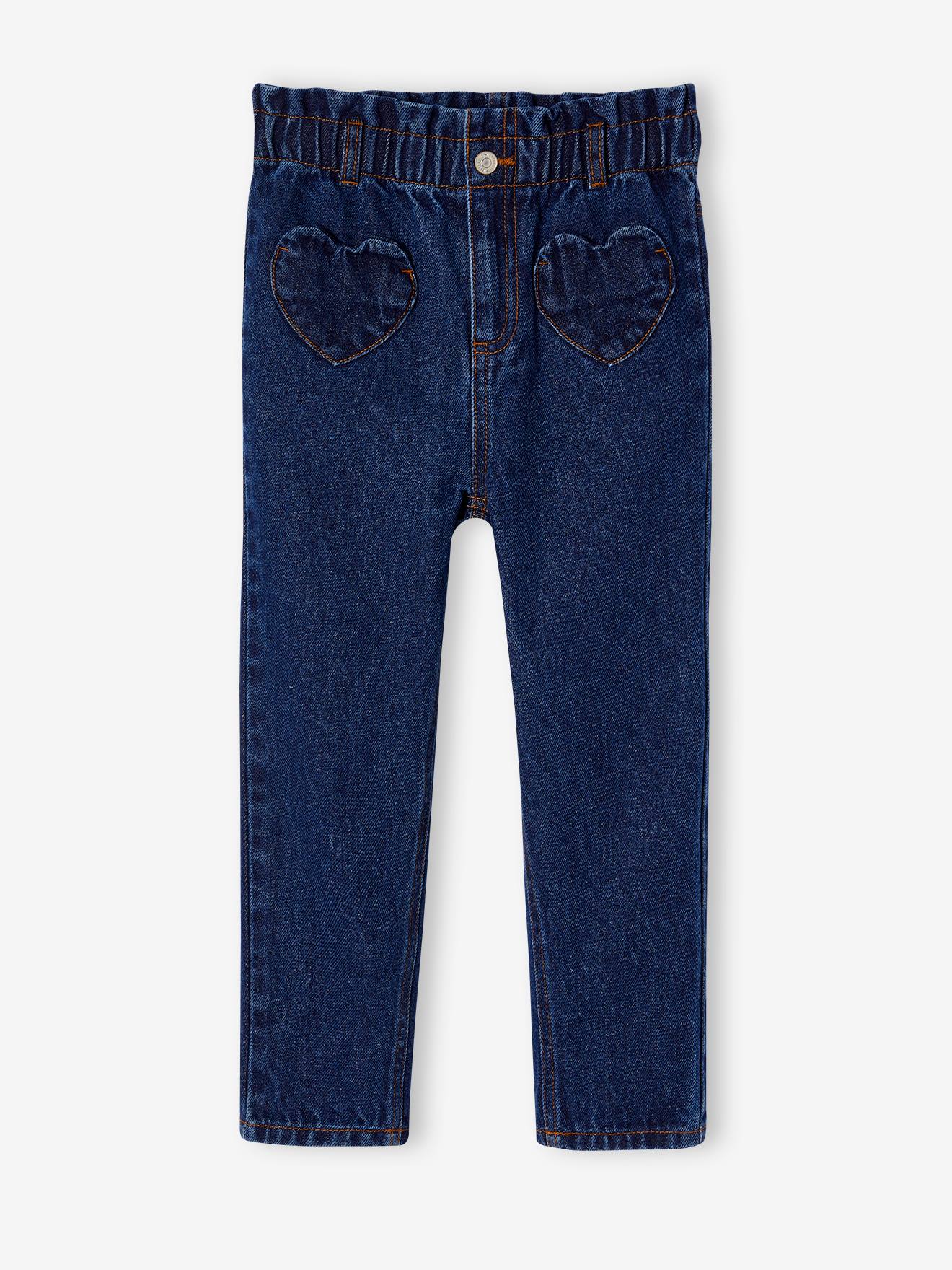 Paperbag Jeans, Heart-Shaped Pockets, for Girls brut denim