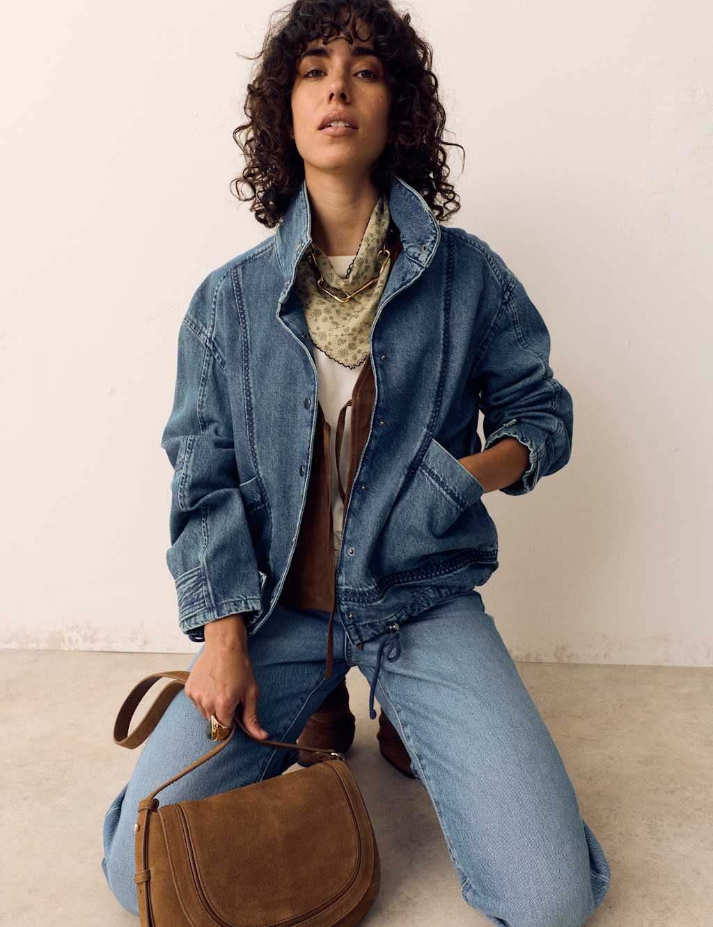 Per Una Denim Cross Stitch Casual Utility Jacket Indigo