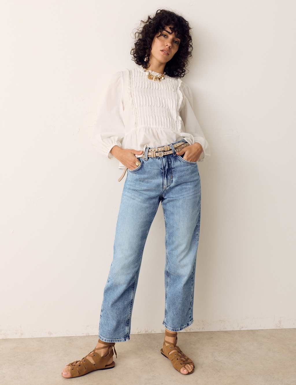 Per Una Girlfriend Mid Rise Turn Up Jeans with Lyocell Light Indigo