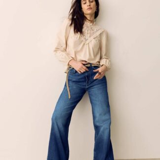 Per Una High Waisted Straight Leg Turn Up Jeans Medium Indigo