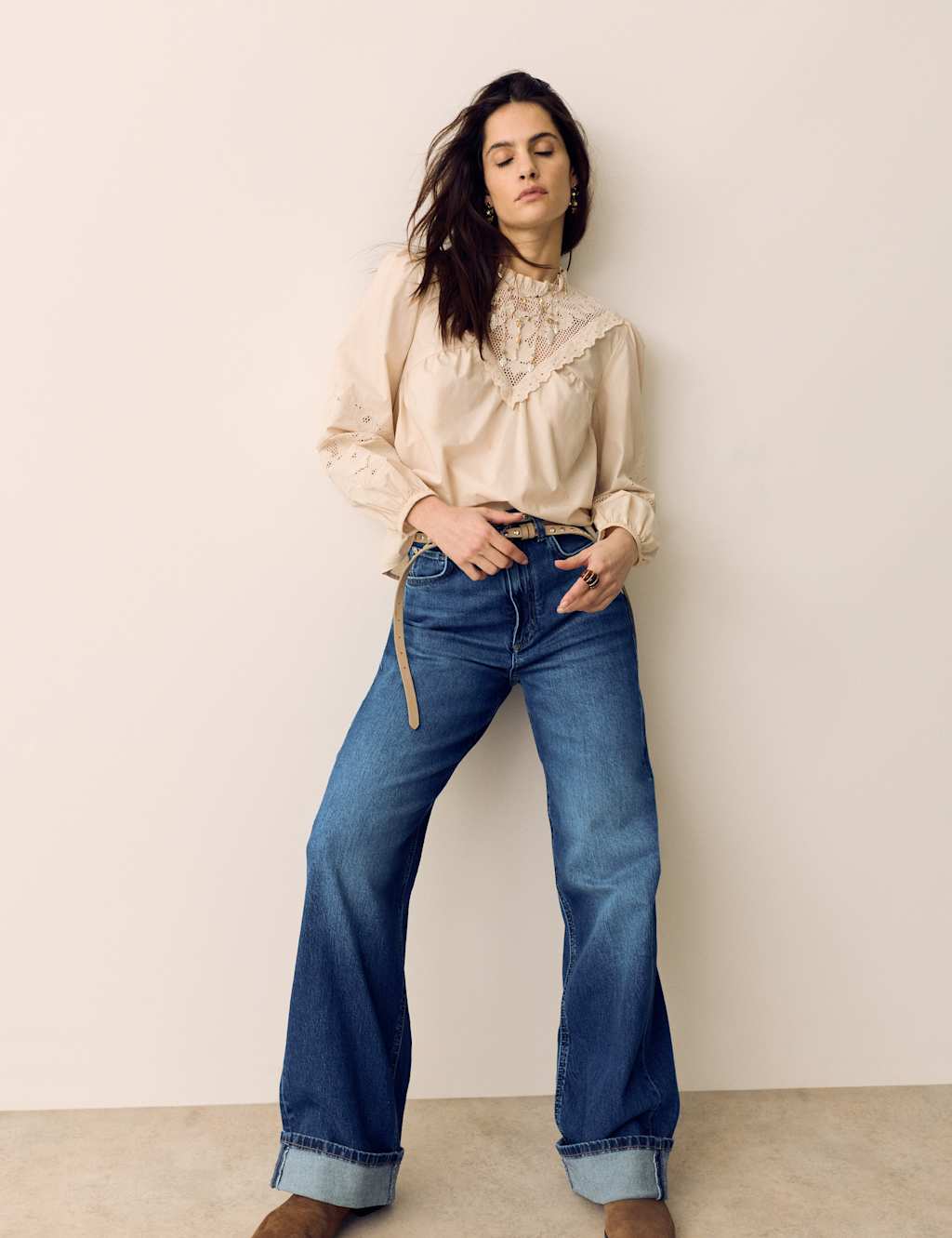 Per Una High Waisted Straight Leg Turn Up Jeans Medium Indigo