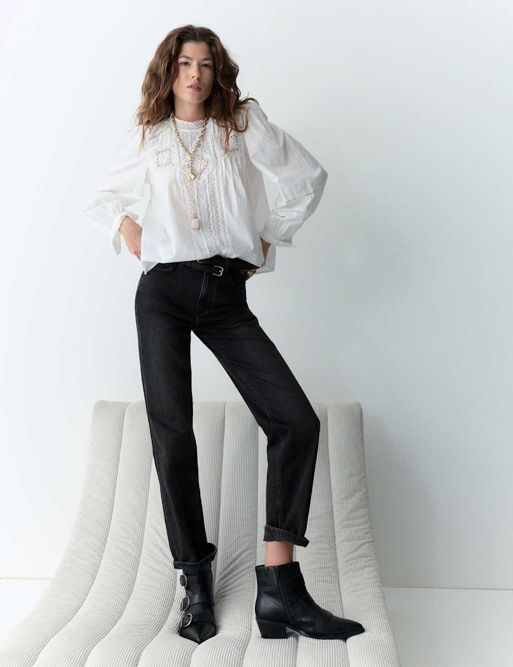 Per Una Mid Rise Straight Leg Ankle Grazer Jeans Black