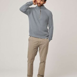 Peregrine Pure Cotton Ribbed Quarter Zip Jumper Blue Denim