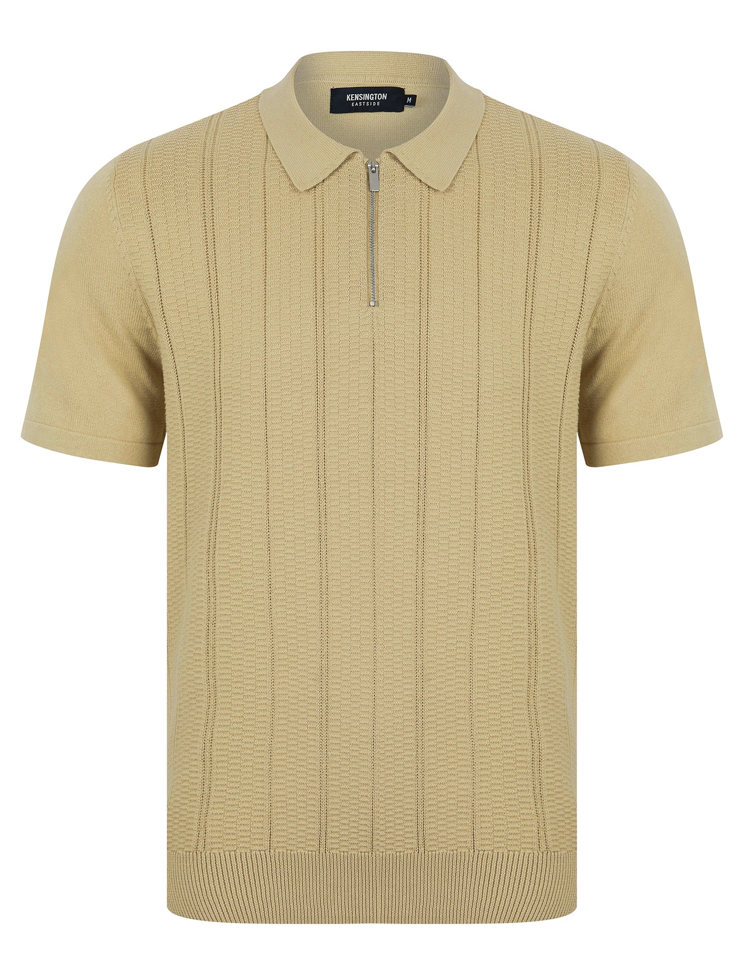 Polo Shirts Harvers Knitted Cotton Textured Stripe Polo Shirt with Zip Fasten Collar in Fields of Rye - Kensington Eastside / L - Tokyo Laundry