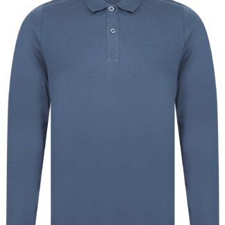 Polo Shirts Lessons Long Sleeve Cotton Jersey Polo Shirt in Vintage Indigo / S - Tokyo Laundry