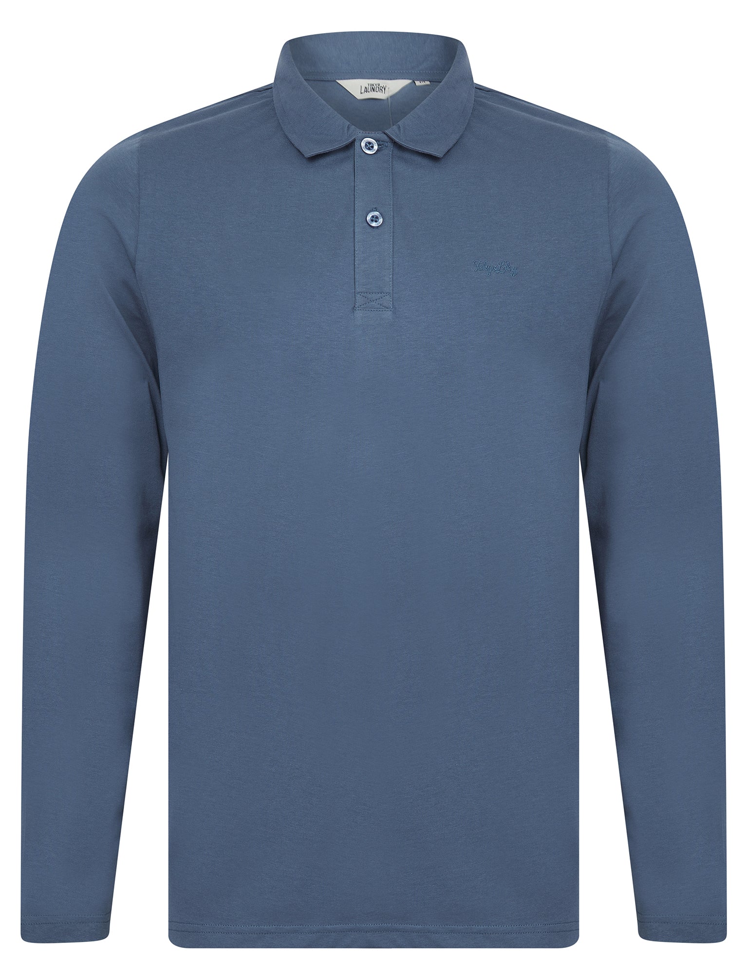 Polo Shirts Lessons Long Sleeve Cotton Jersey Polo Shirt in Vintage Indigo / S - Tokyo Laundry