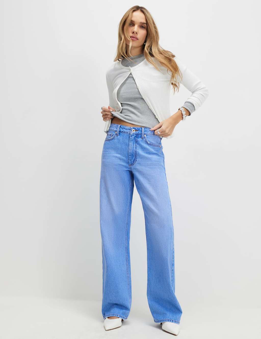 River Island High Waisted Straight Leg Jeans Bright Blue