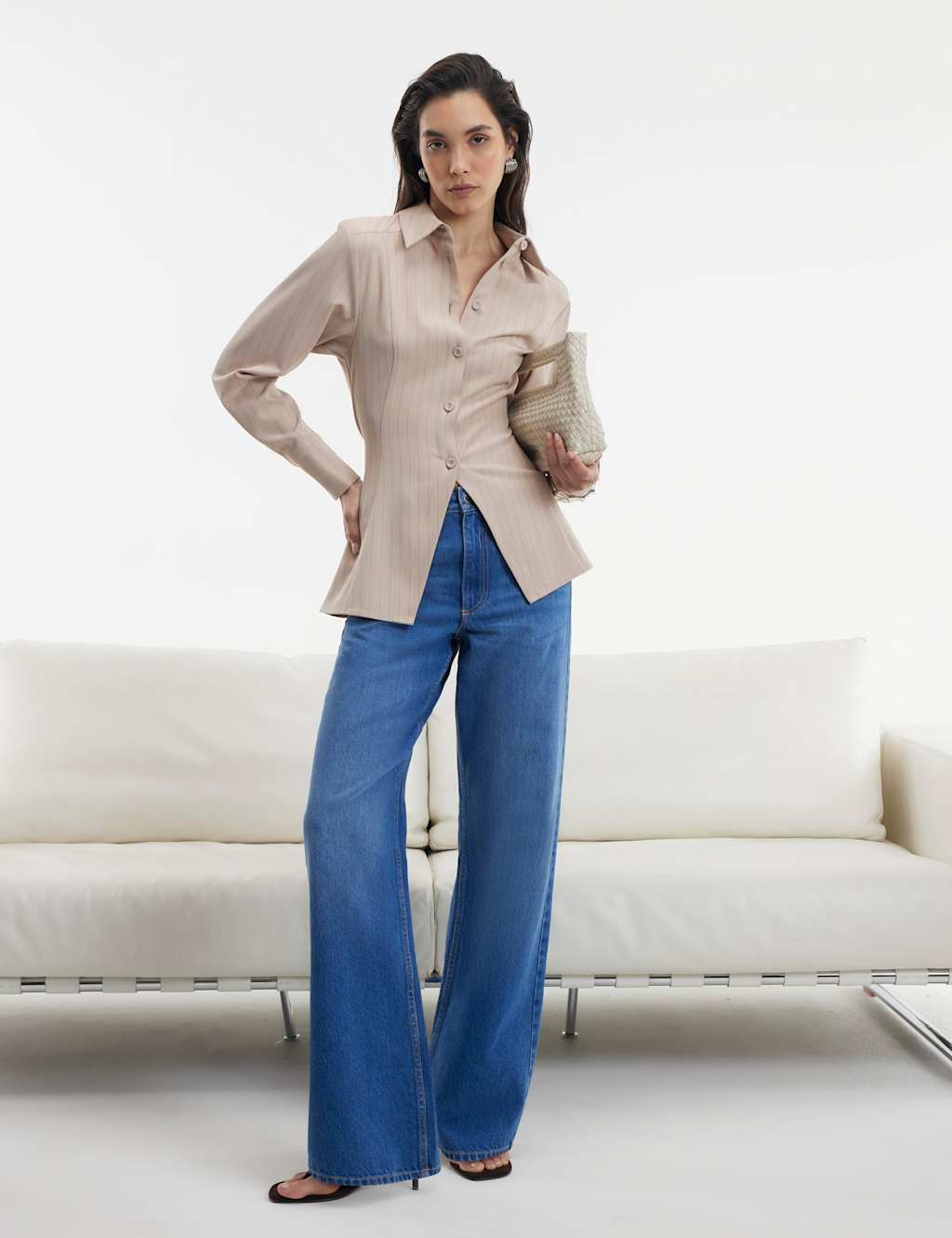 River Island Relaxed High Waisted Straight Leg Jeans Blue Denim
