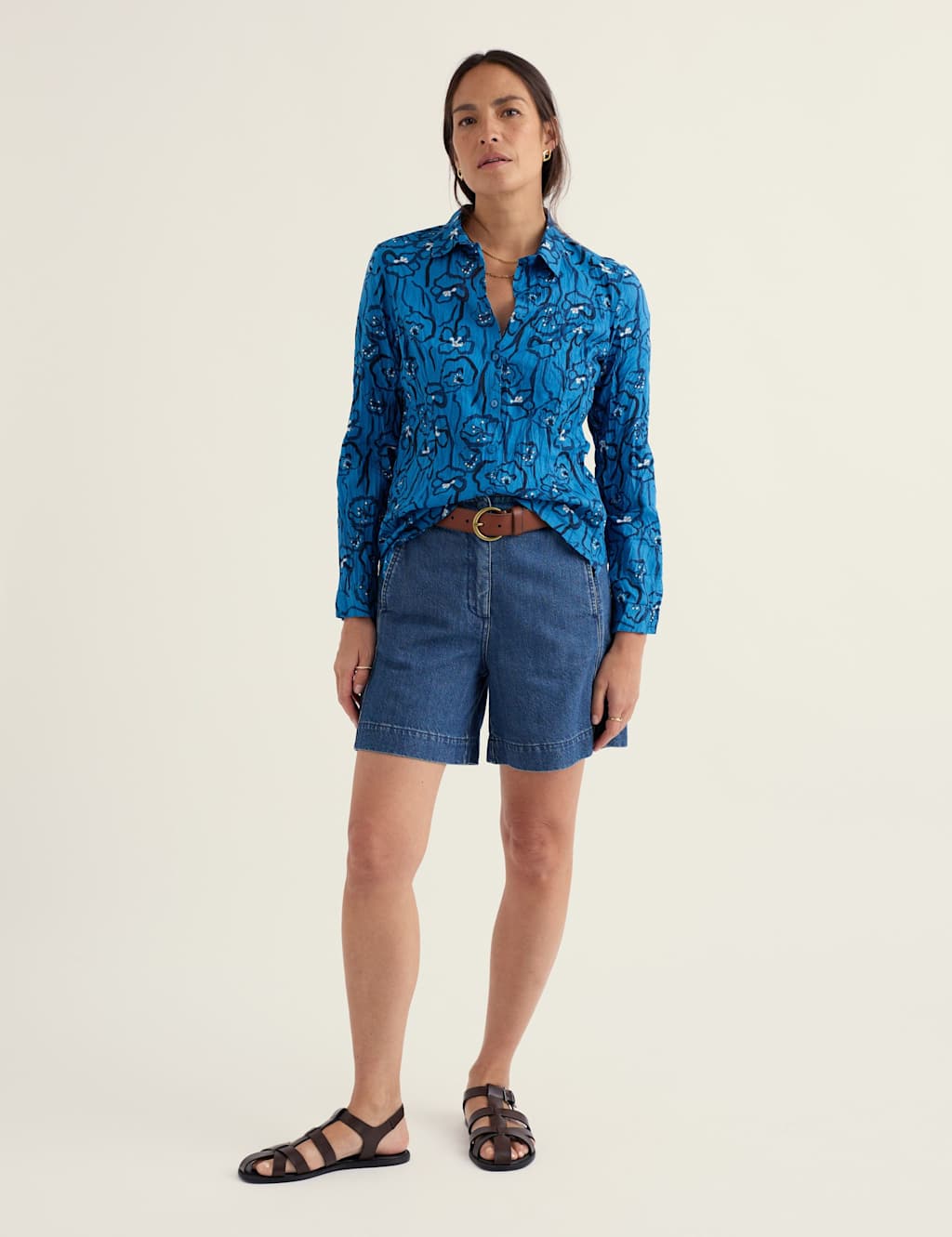 Seasalt Cornwall Cotton Rich Denim High Waisted Shorts Blue Denim