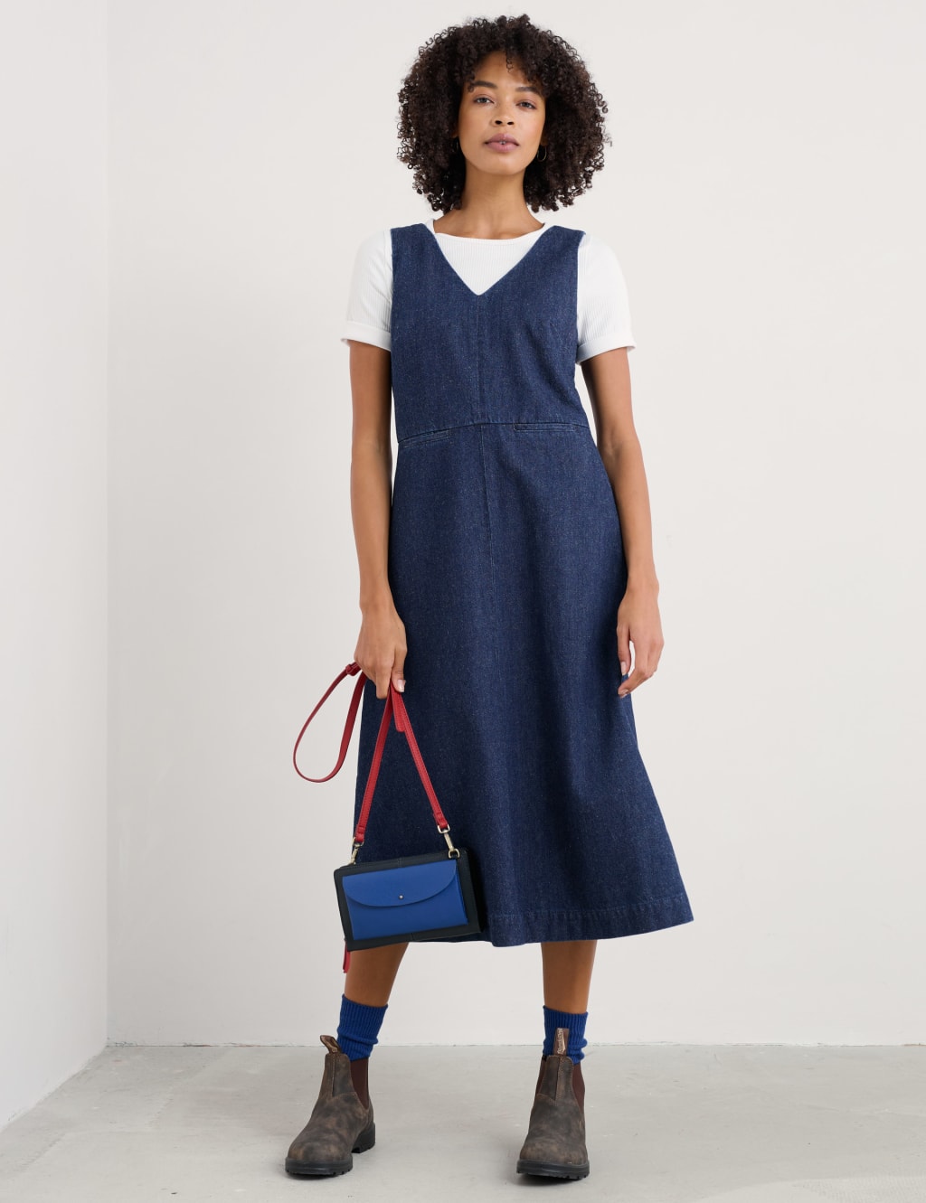 Seasalt Cornwall Denim V-Neck Midi Shift Dress Blue