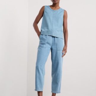 Seasalt Cornwall Modal Denim Drawstring Ankle Grazer Trousers Blue