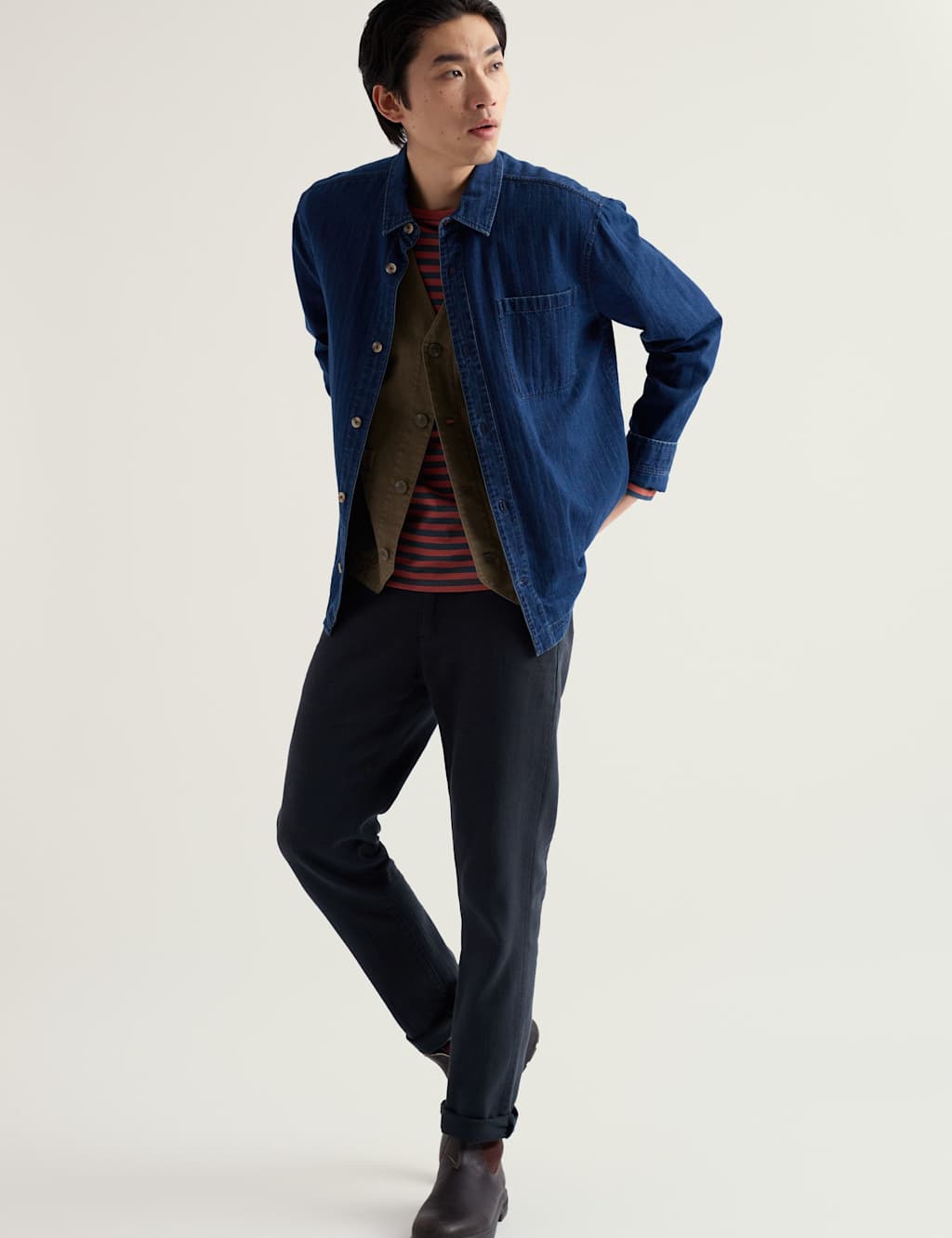 Seasalt Cornwall Relaxed Fit Pure Cotton Denim Overshirt Blue