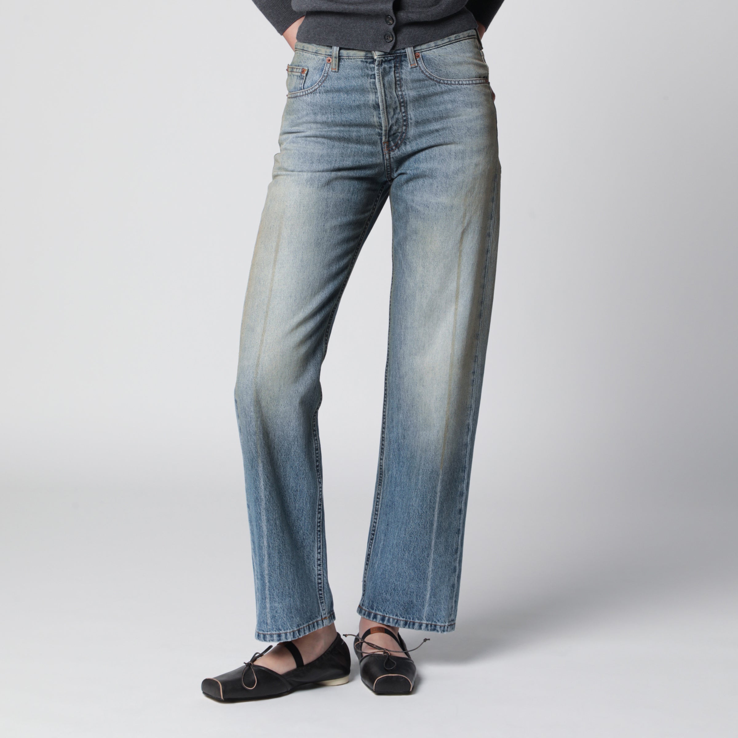 Straight-leg trompe-l'ail cotton jeans in medium blue