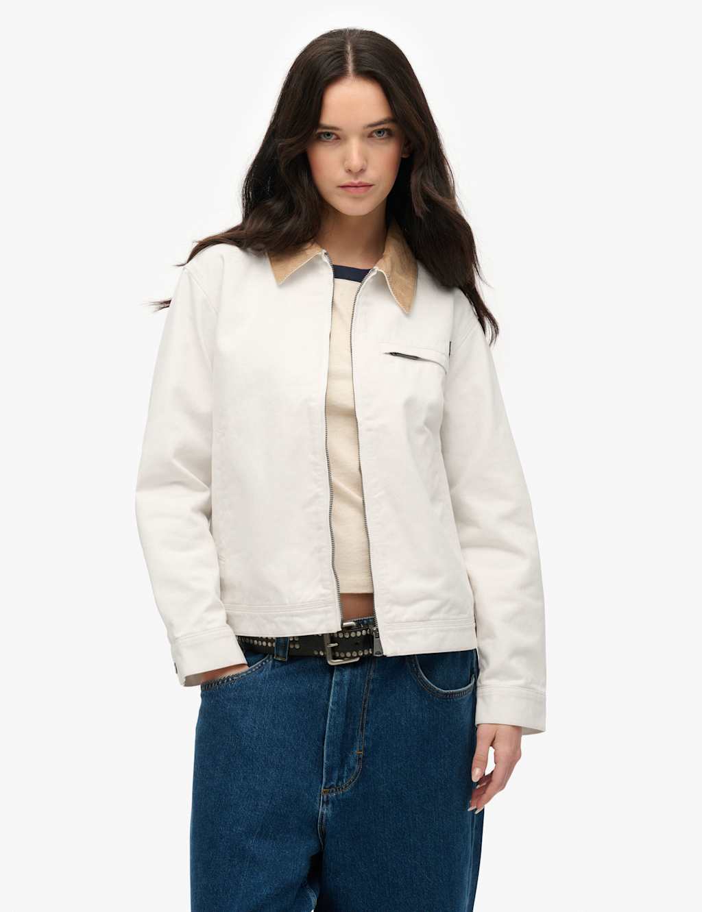 Superdry & Co Pure Cotton Cord Collar Relaxed Jacket White