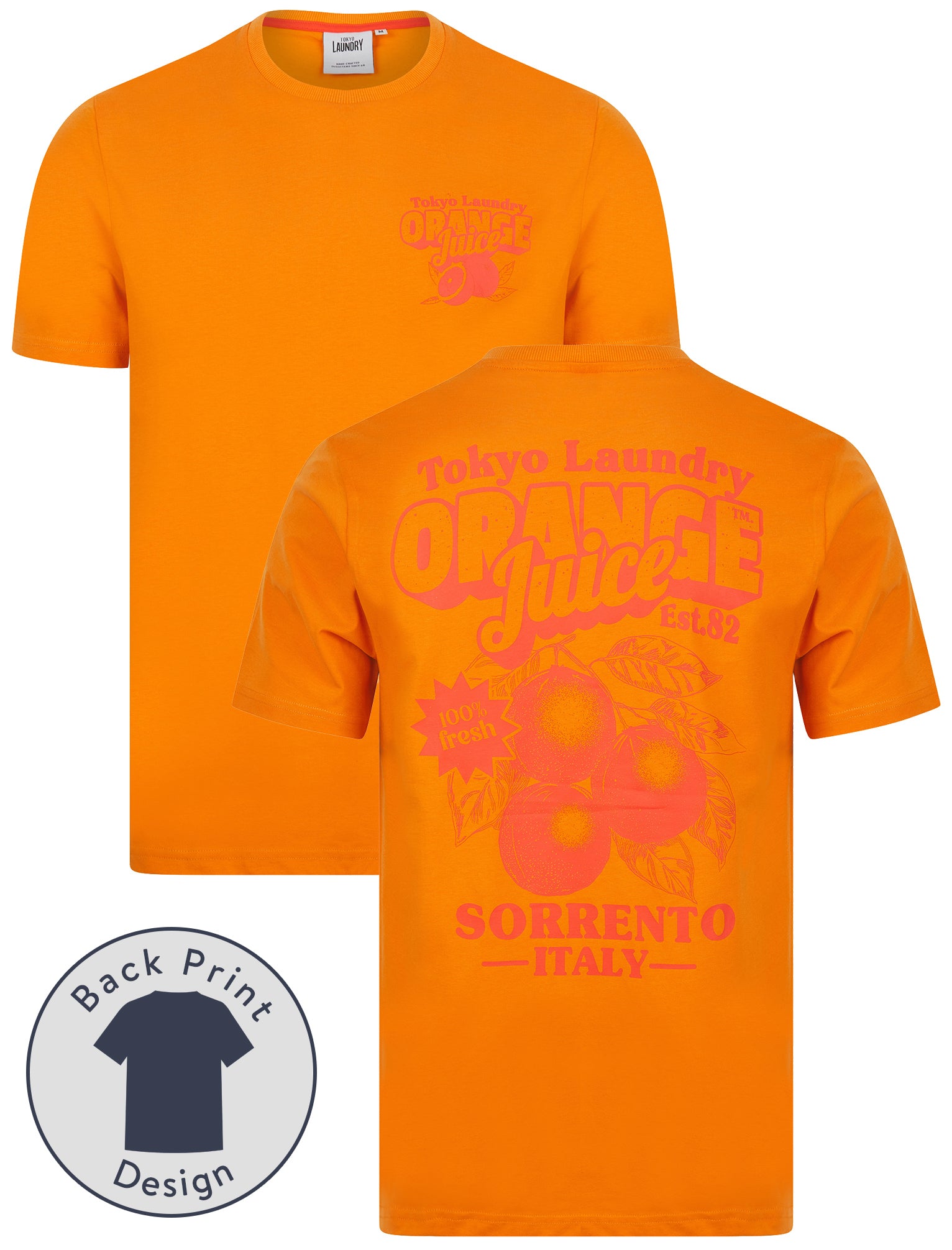 T-Shirts Orange Juice Vintage Retro Reverse Back Print Cotton Jersey T-Shirt in Apricot / S - Tokyo Laundry