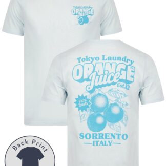 T-Shirts Orange Juice Vintage Retro Reverse Back Print Cotton Jersey T-Shirt in Delicate Blue / S - Tokyo Laundry