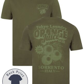 T-Shirts Orange Juice Vintage Retro Reverse Back Print Cotton Jersey T-Shirt in Grape Leaf / S - Tokyo Laundry