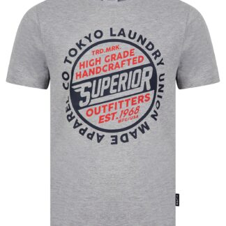 T-Shirts Superior Vintage Retro Motif Cotton Jersey T-Shirt in Light Grey Marl / L - Tokyo Laundry